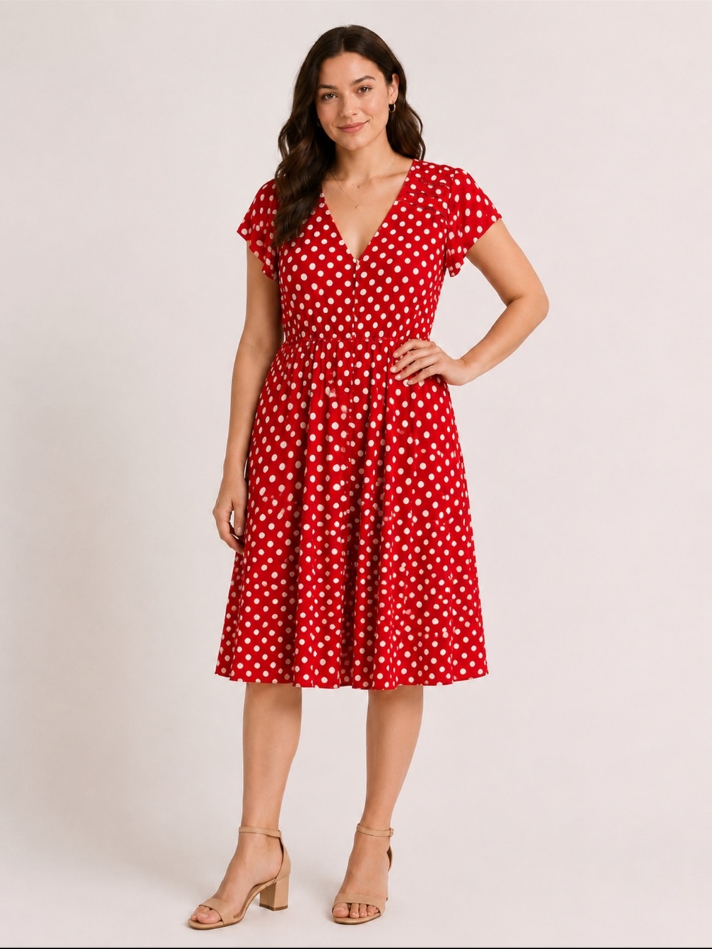Torrid Red Polka Dot V‑Neck Fit & Flare Dress